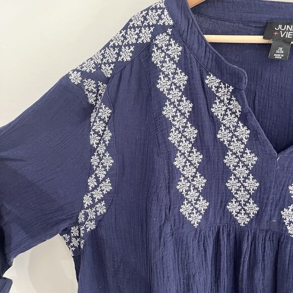 June + Vie Women’s Navy Plus Size Embroidered Boardwalk Dress Size 2X V22 - Picture 3 of 5